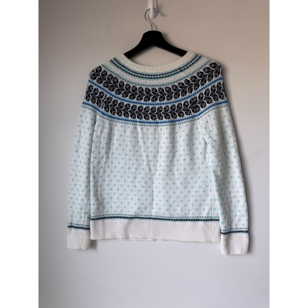 Talbots Sweater Womens M Fair Isle Pullover White Blue Lambs Wool Blend Jumper - Picture 2 of 7